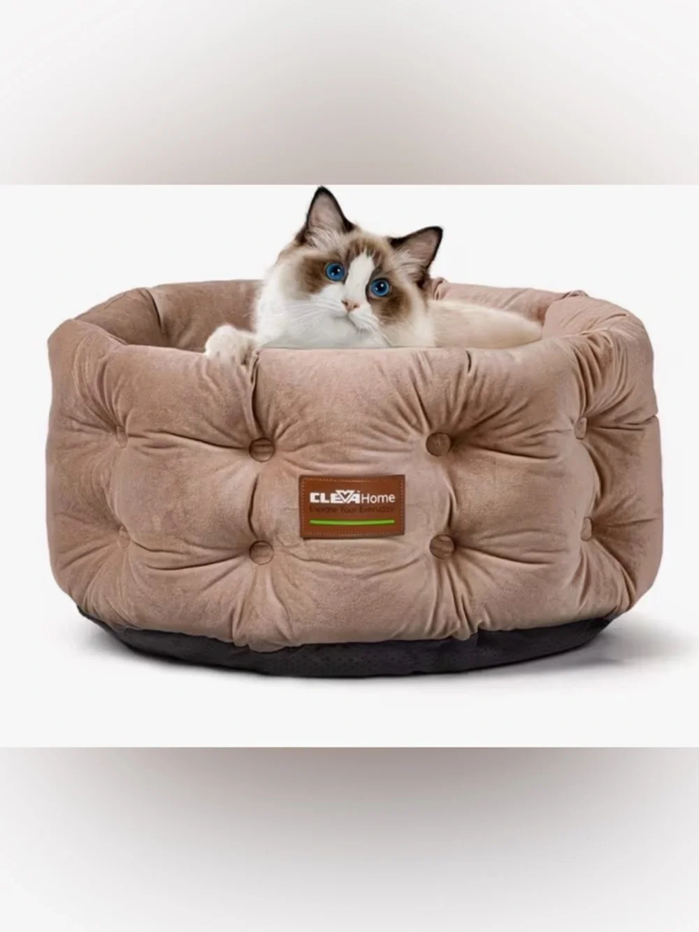 🟤 ClevaHome Beige Plush Cat Bed - Cozy Round Pet Nest